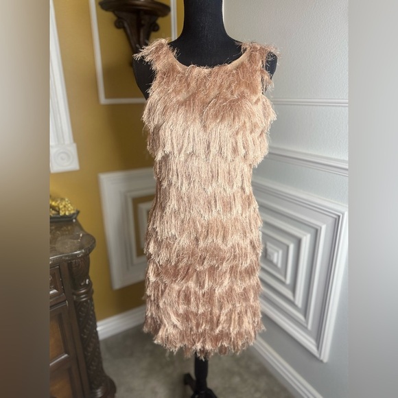 ZARA Collection Elegant Tan Fringe Dress - Picture 1 of 8